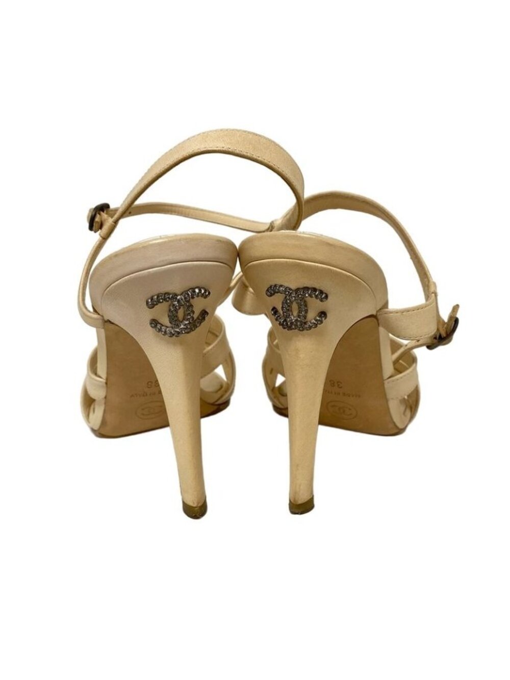 Chanel Sandals 38 Beige Coco Mark Outsole Reupholstered Leather - Picture 3 of 12